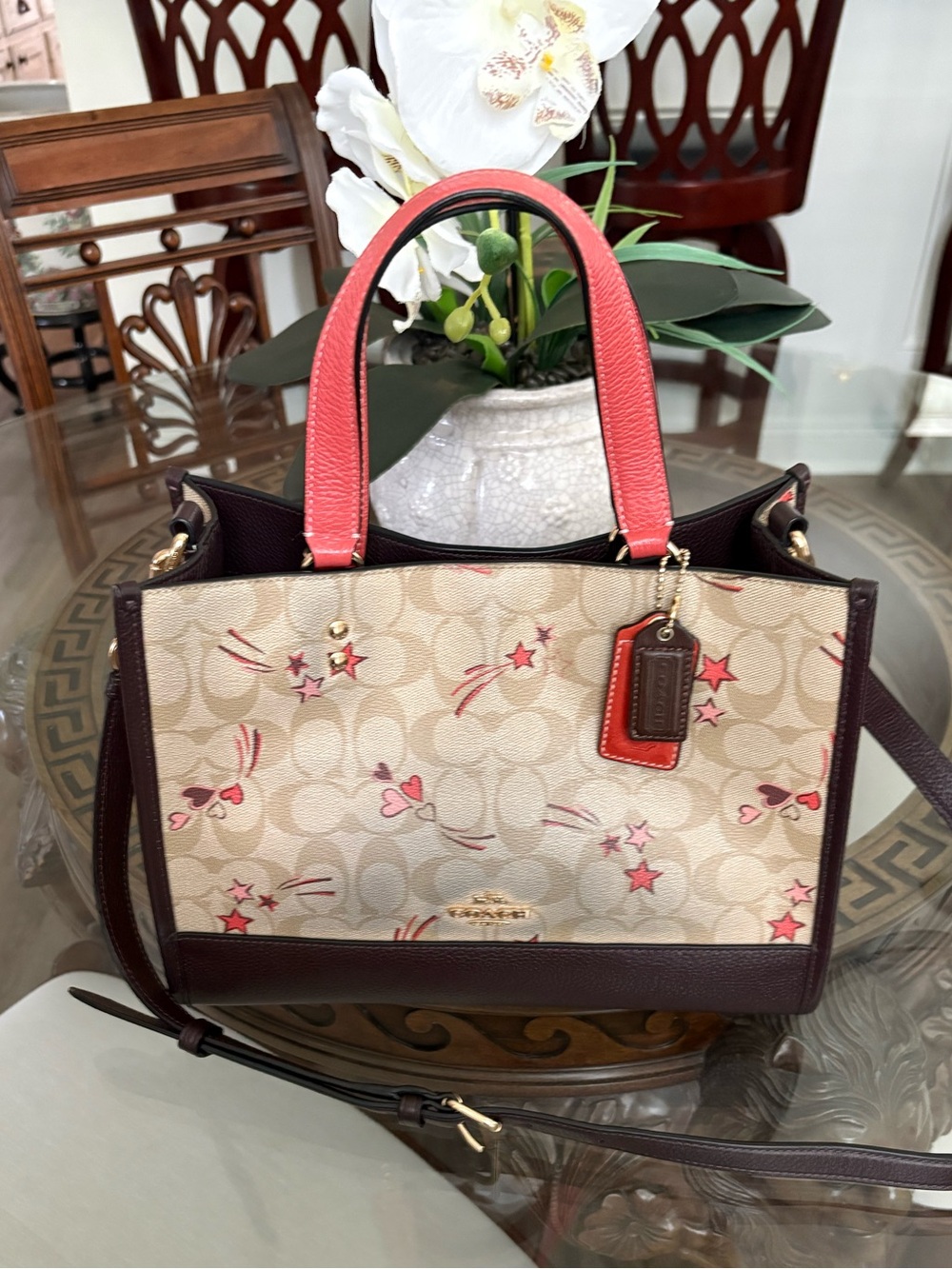 🤎🤎COACH DEMPSEY CARRYALL SIGNATURE HEART & STAR PRINT SATCHEL BAG!🤎🤎CK573